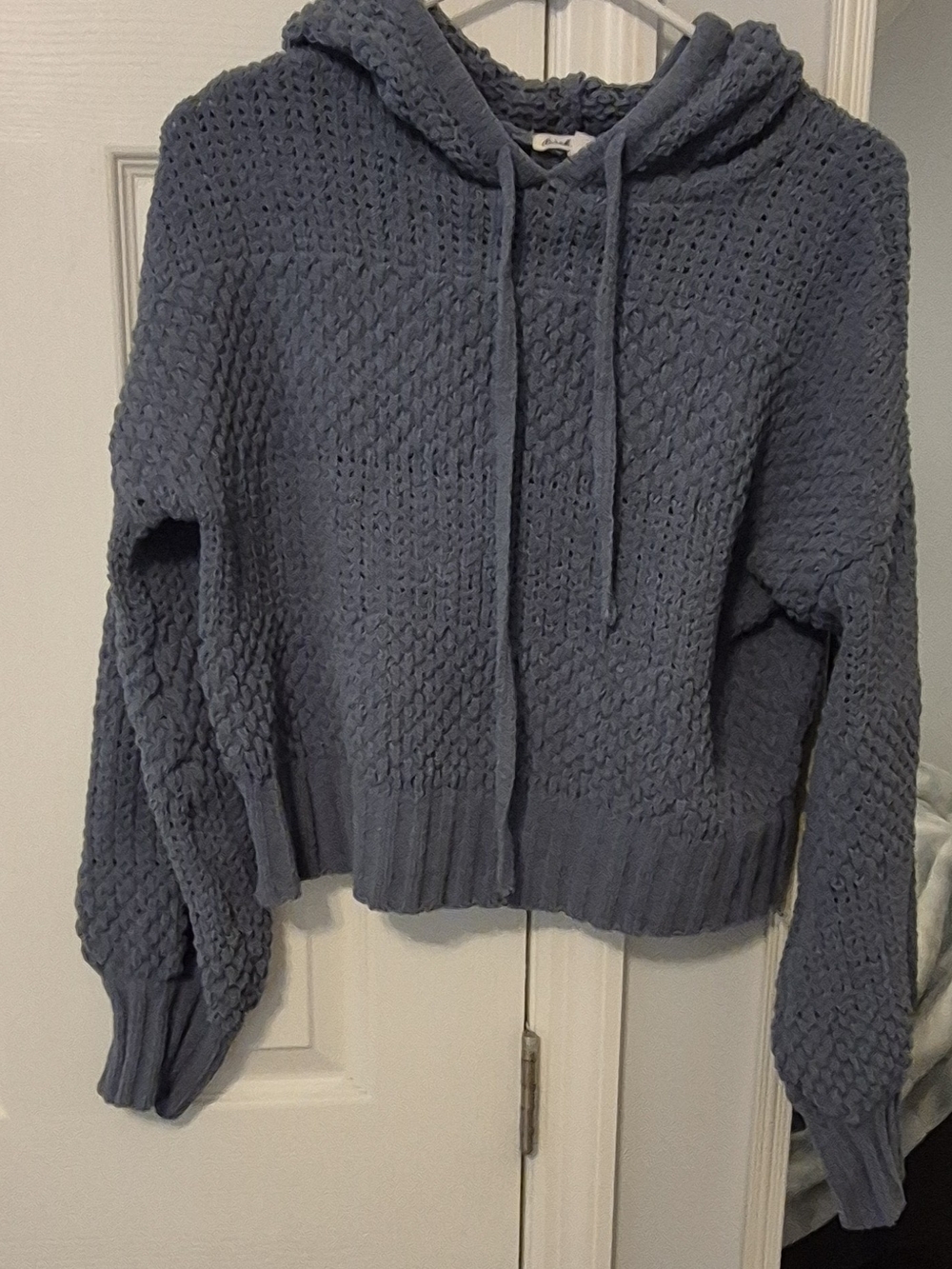 Derek Heart Textured Knit Hooded Sweater in Slate Blue